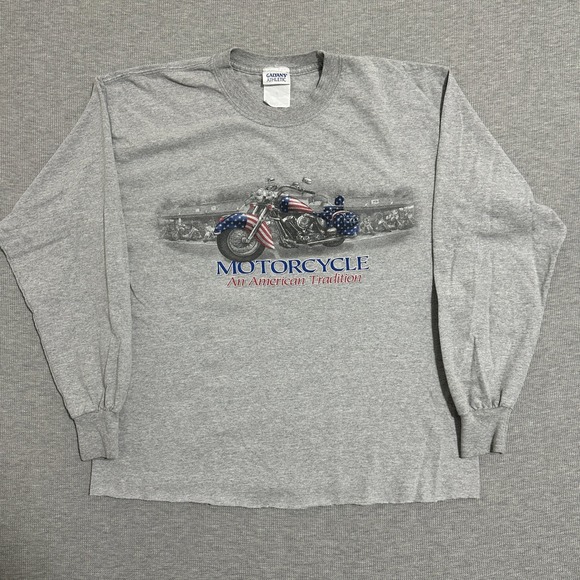 Galyan's Athletic Other - Motorcycle An American Tradition USA Flag Graphic Long Sleeve Gray Mens Large